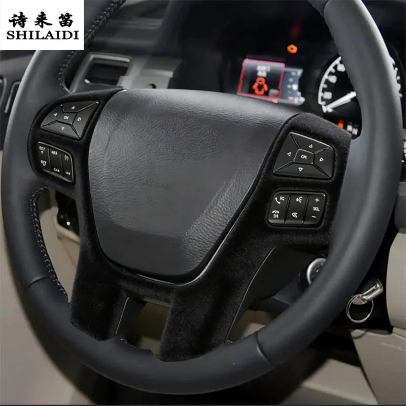 Suede leather Car Wrapping ABS For Ford EVEREST 2015-2020 Gear Shift Knob Head Cover steering wheel frame Sticker Trim Interior