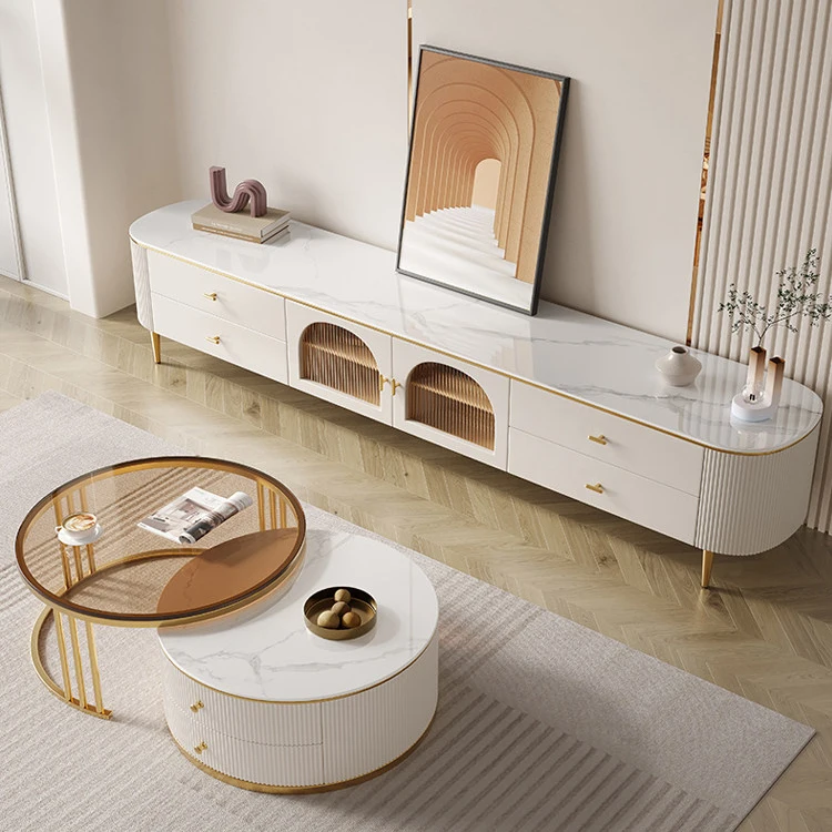 xx-Solid Wood TV Cabinet Modern Simple Living Room House Hold Floor Cabinet Small Apartment Light Cream Style Tea Table TV