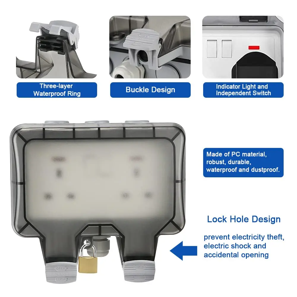 Waterproof Double Socket for Outdoor Use Twin Weatherproof Switched Power Socket Watertight Tight Fit for Christmas Lighting Hot