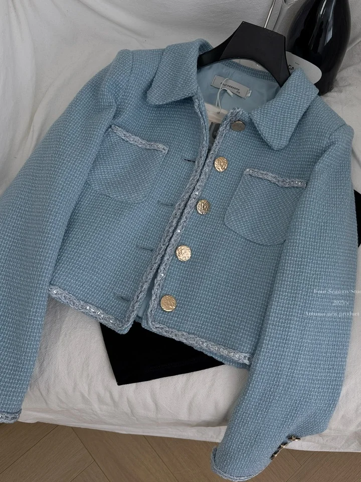 Spring Fall Retro Texture Versatile Small Fragrant Jacket Women's 2025 New Luxury Chic Metal Buckle Coats