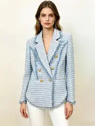 HIGH STREET Newest 2026 Winter Designer Woolen Coat Women's Slim Fitting Lion Buttons Tassel Fringed Thick Tweed Jacket Blazer