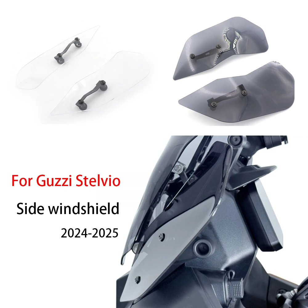 

2024 2025 Motorcycle Windshield For Moto Guzzi Stelvio Windscreen Side Panel Deflector Airflow Hand Shield Protector