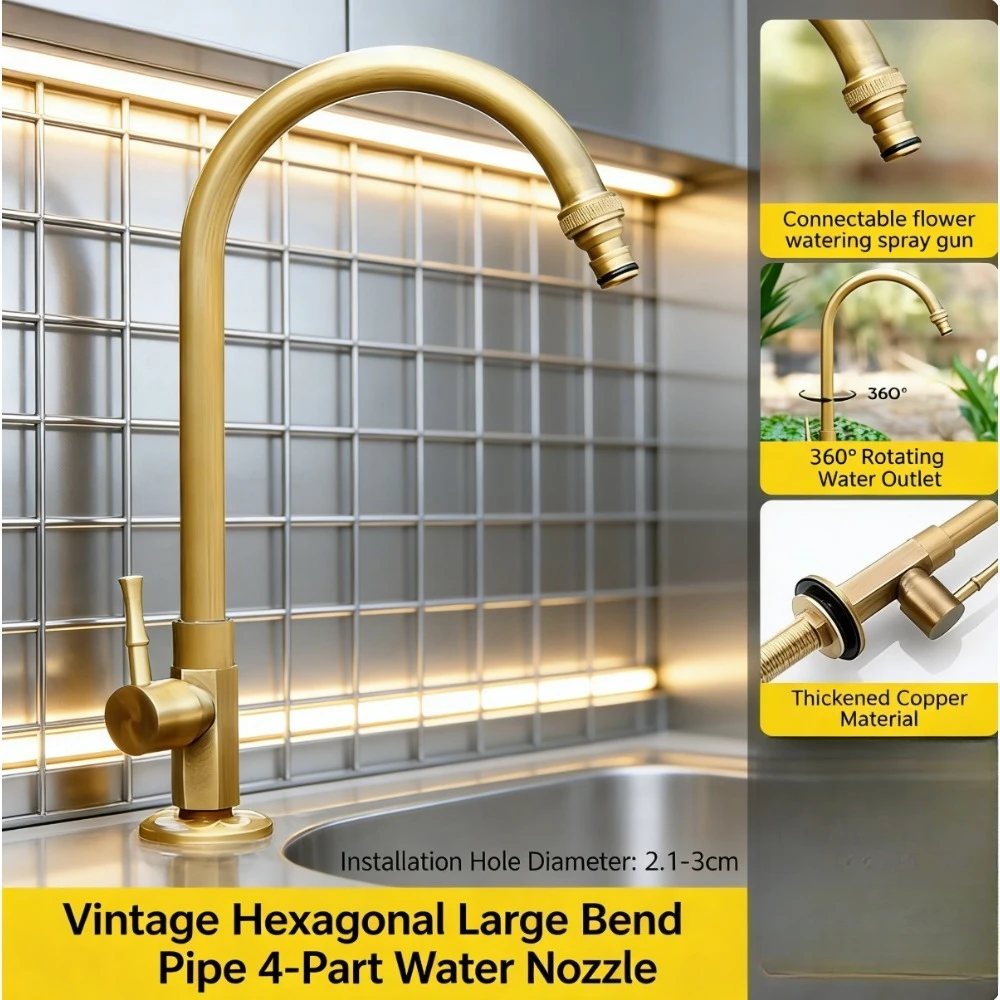 

Brass Light luxury retro rotating faucet, household bathroom copper basin hot and cold casting water-saving faucet