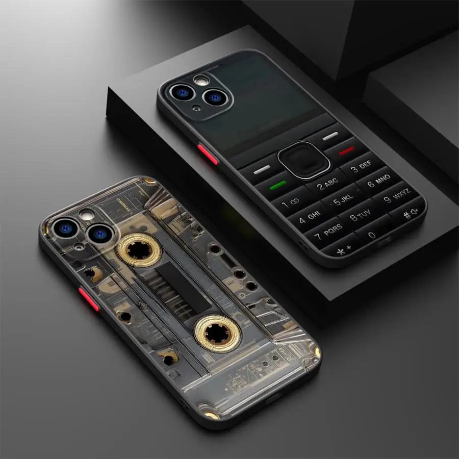 

Retro Button Cassette Funda Back Phone Cover Case for iPhone 17 Pro Max 15 XS XR 14 11 13 Mini 12 7 8 SE Air 17e 16 Plus