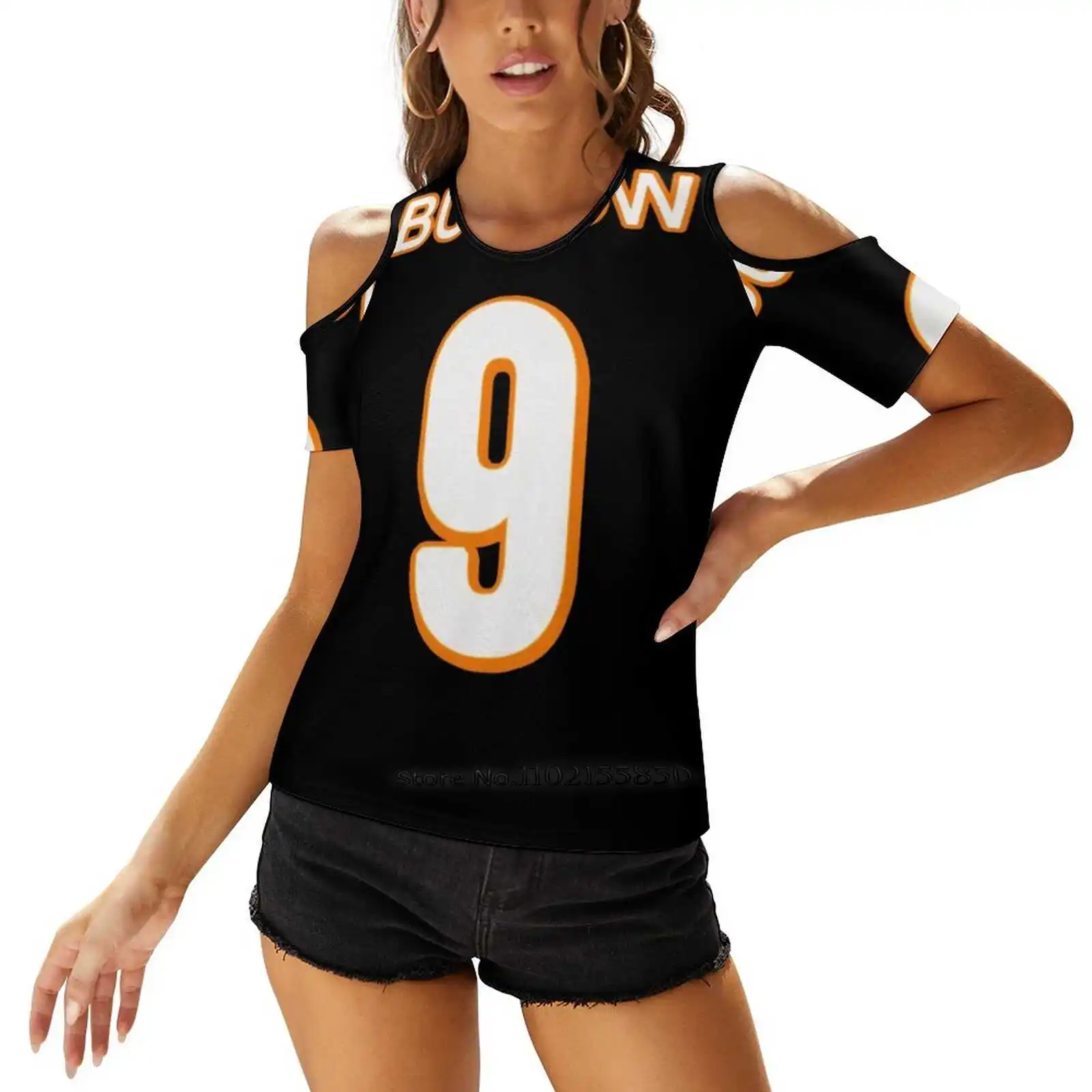 Burrow Jersey Women V Neck T-Shirt Casual Sexy T Shirts Hollow Out Zipper Pullover Top Joe Burrow Burrow Bengals Cincinnati