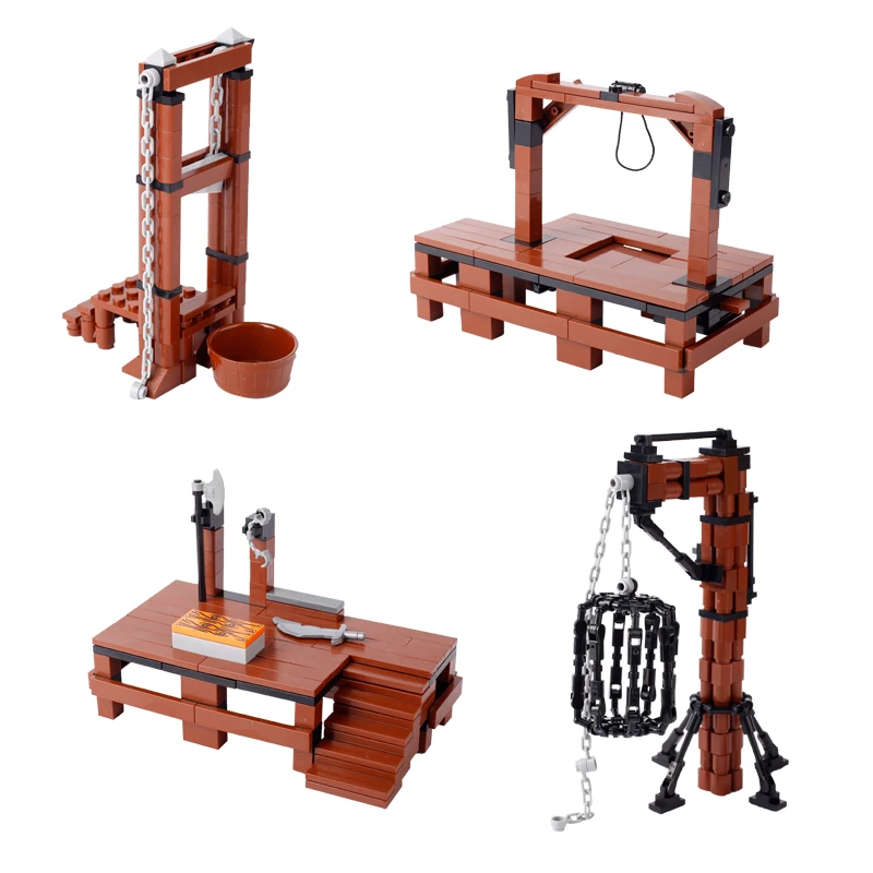 MOC Medieval Castle Scene Military Prison Execution Ground Hanging Cage Guillotine Building Blocks Kit  Bricks Assemble Toys Kid