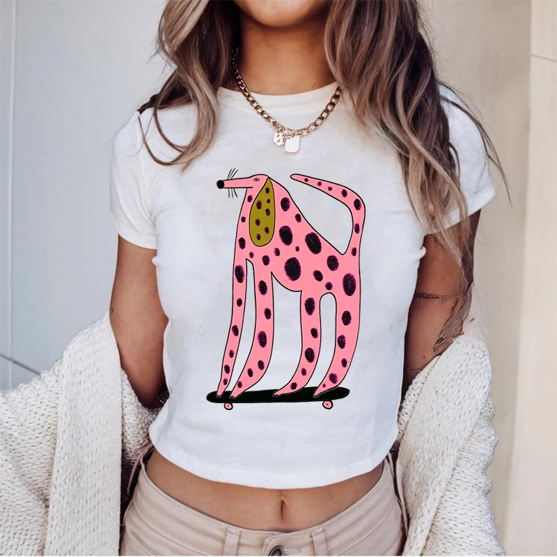90s Meme Dog Raglan Crop Top Women's Funky Graphic 100% Cotton Tees Fashion Short Sleeve Sexy Crop Top