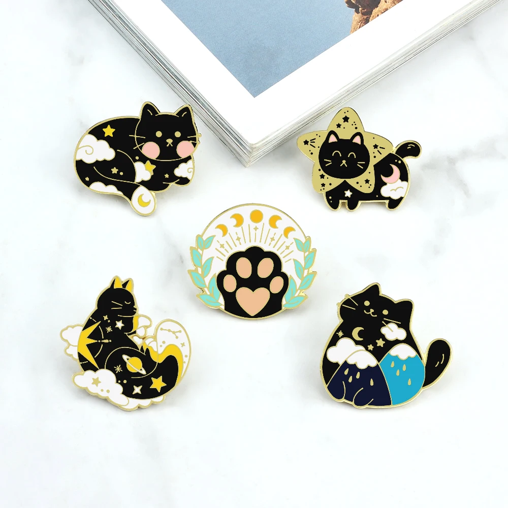 2-5Pcs/Set Quotes Banner Brooch Whale Astronaut Metal Chain Pixel Mouse Dollar Banknote Badge Cute Cats Blue Skeleton Enamel Pin