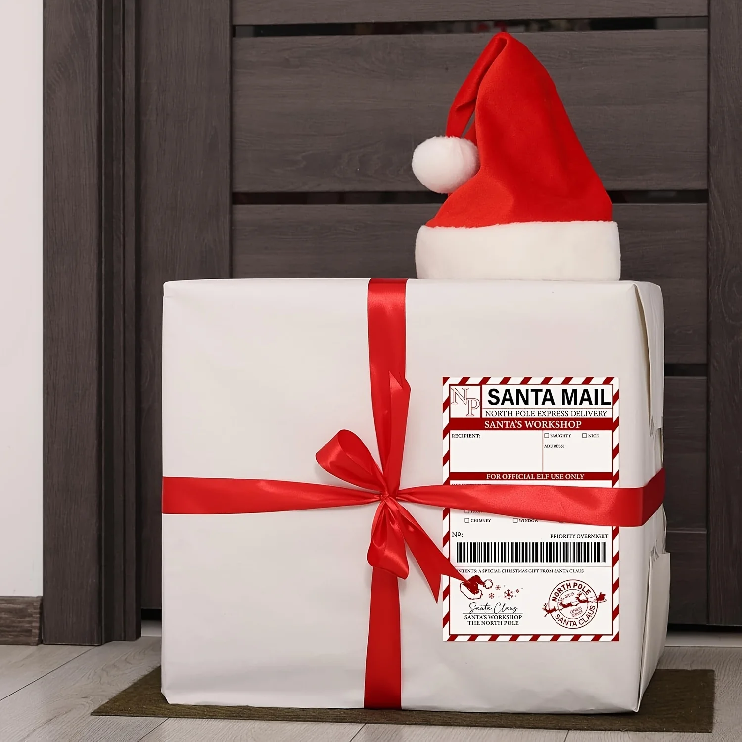 20pcs/Pack, Santa Claus Shipping Label Stickers, Santa Elf Express Mail Tags, Ample Writing Space for Personalizing Every Gift