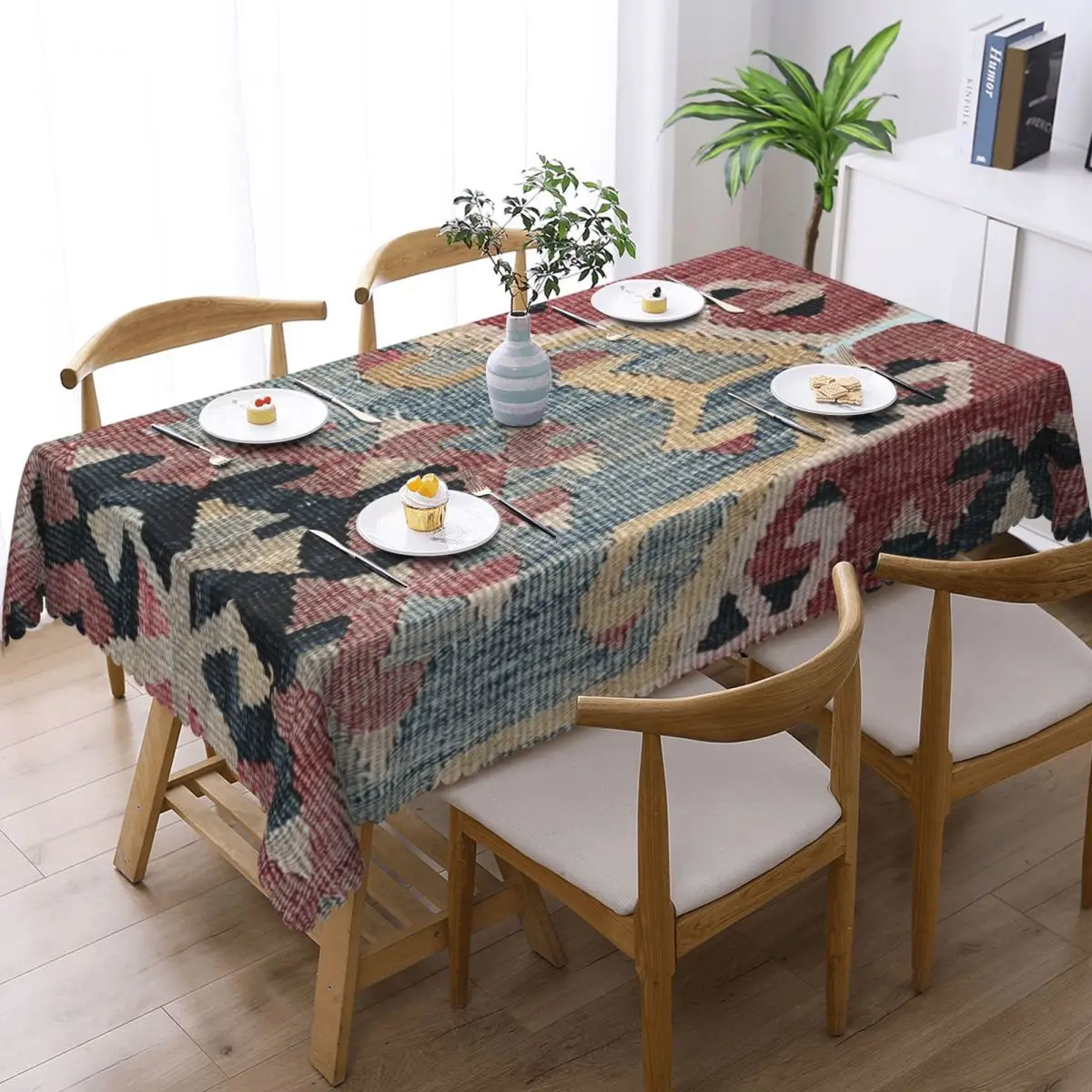Bohemian Kilim, Navaho Weave, Woven Textile, Persian Rectangular Tablecloth Waterproof Table Cover Table Cloth