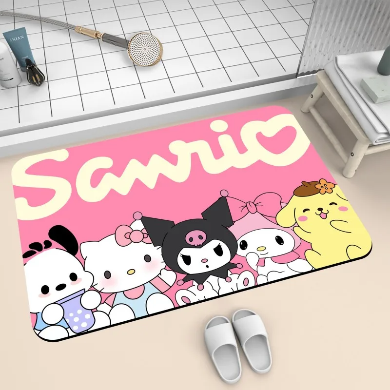 MINISO Sanrio Kuromi My Melody Print Bathroom Mat Non-Slip Doormat Washable Rug for Living Room Bedroom Kitchen Mat Drain Mat