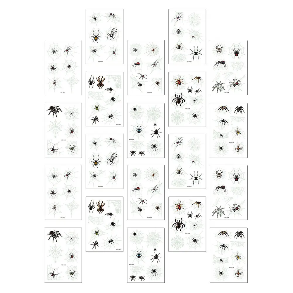 

20 листов светящихся в темноте татуировок-паутин, временные наклейки для женщин и детей, реалистичные дизайны для Хэллоуина, боди-арт, ПЭТ-пленка, чернила на водной основе