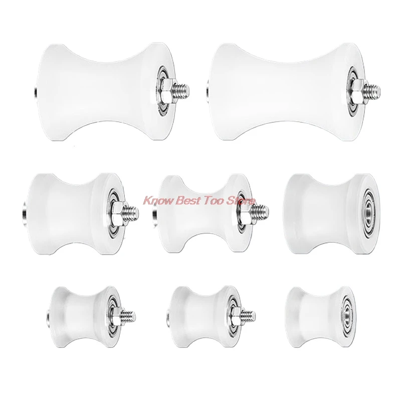 1pc White Plastic Roller Silent Bearing U-shaped Pulley Barn Door Drive Guide Wheel Round Pipe Bracket Wheel Handling Tool