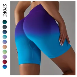 Gradient Tight Yoga Shorts Hanging Dye Buttocks Lifting Fitness Women Shorts High Waist Three Part Yoga Exercise Shorts