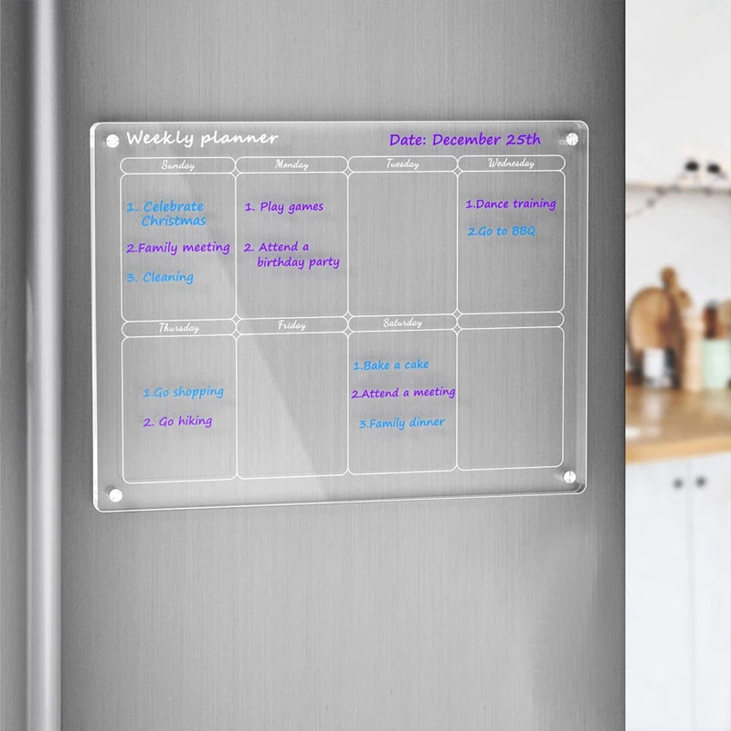 Magnetische acrylkalender voor koelkast Droog uitwisbare bordkalender voor koelkast, herbruikbare planner, cadeau voor thuisorganisatie