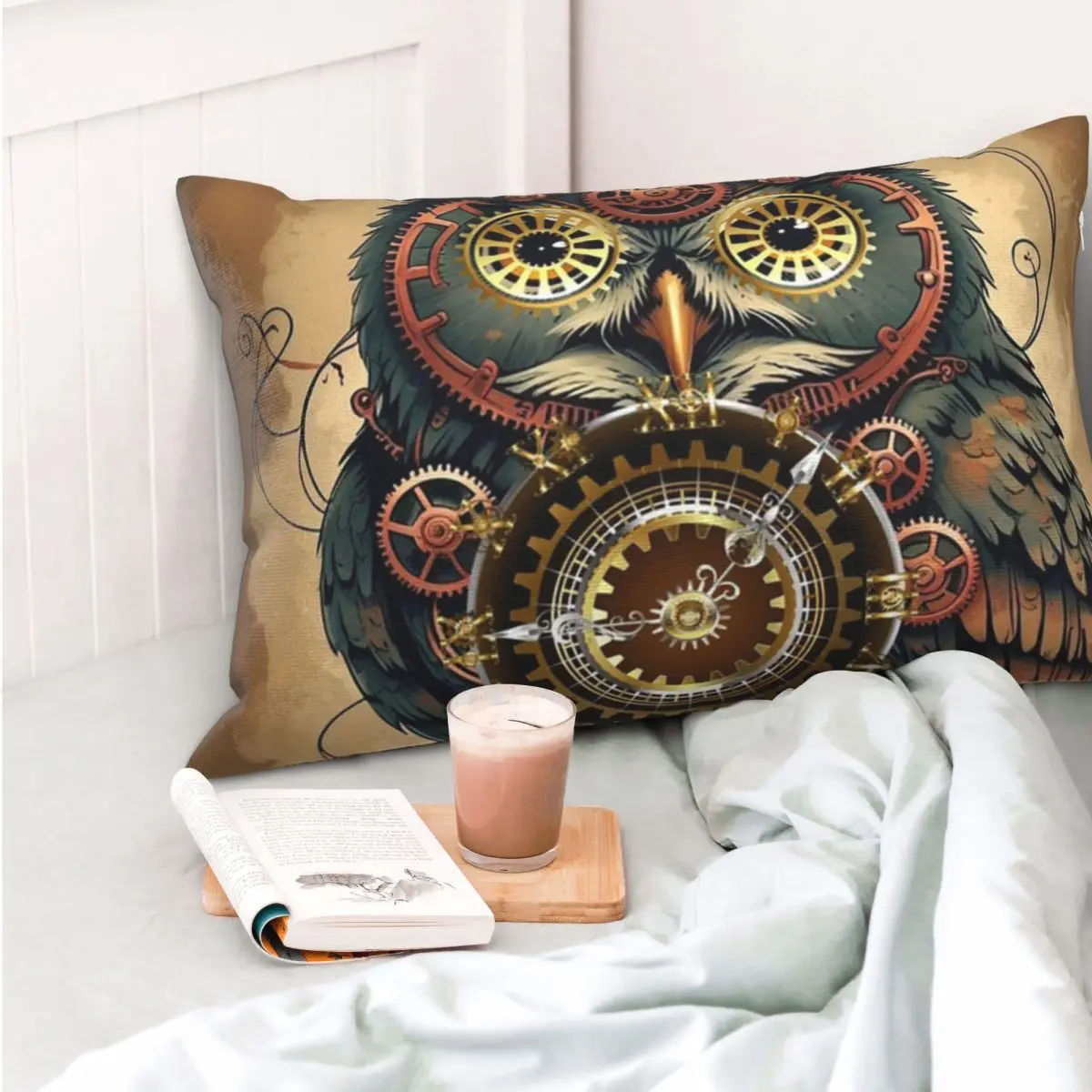 Steampunk Owl With Clock And Gears Rectangle Pillowcase Cushion Cover Decorative Bedroom Bed Home Comfort Throw Pillow