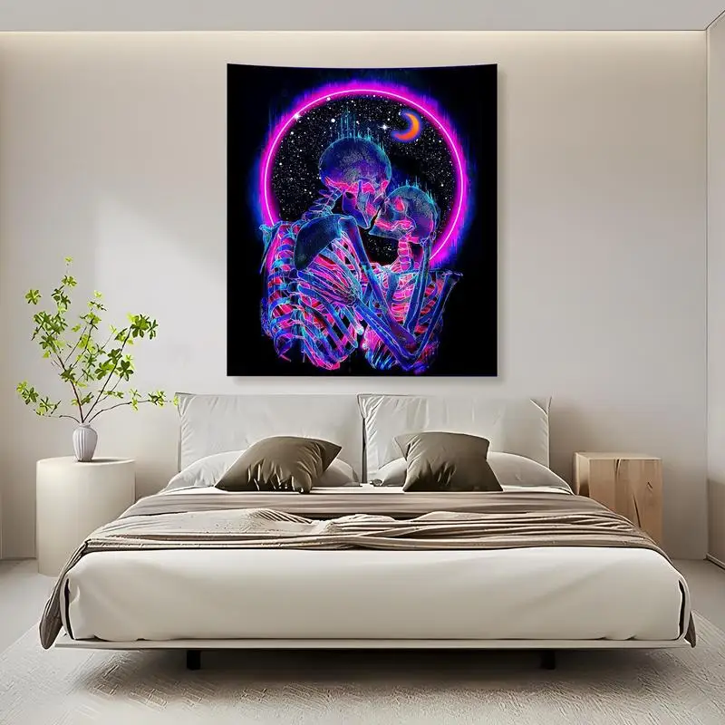 Skull Tapestry Blacklight Black Light Skeleton Tapestries Cool Gothic Poster Wall Decoration Skeleton Tapestries Glow In The