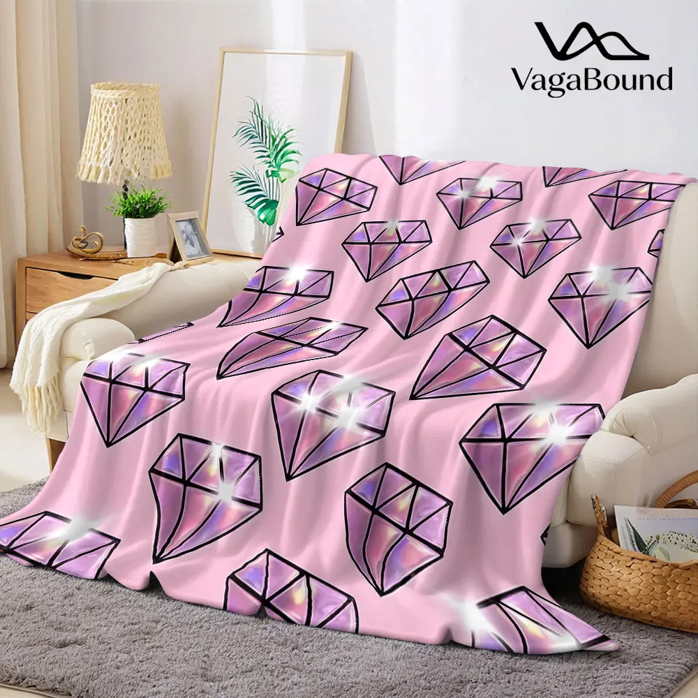 Pink Hologram Diamond Flannel Blanket Warm Soft Halloween Christmas Decorative Couch Warm Cozy All-Season Gift