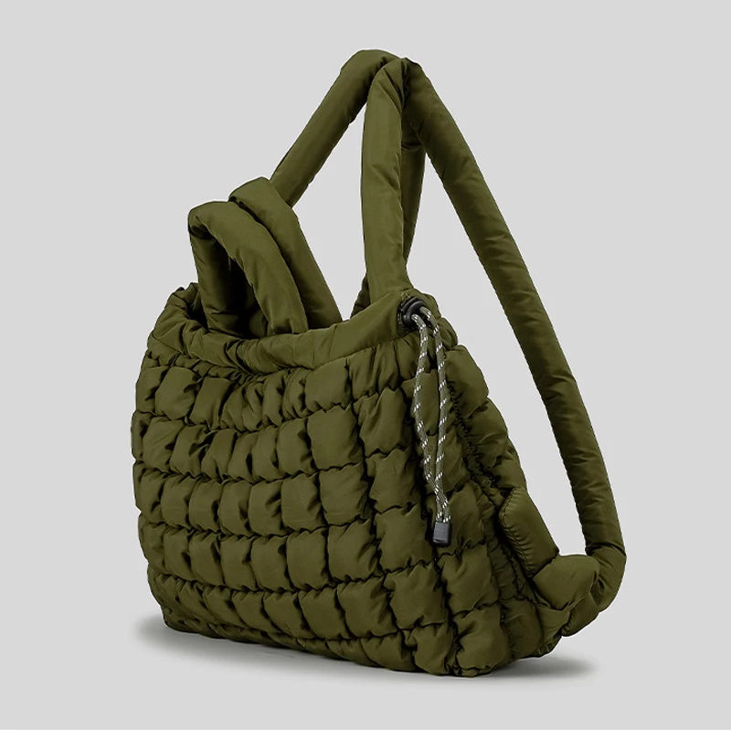 Casual Nylon Quilted Tote Bag Knotted Strap Soft Puffer Women Handbag Padded Shoulder Crossbody Bags Large Capacity Shopper Bag