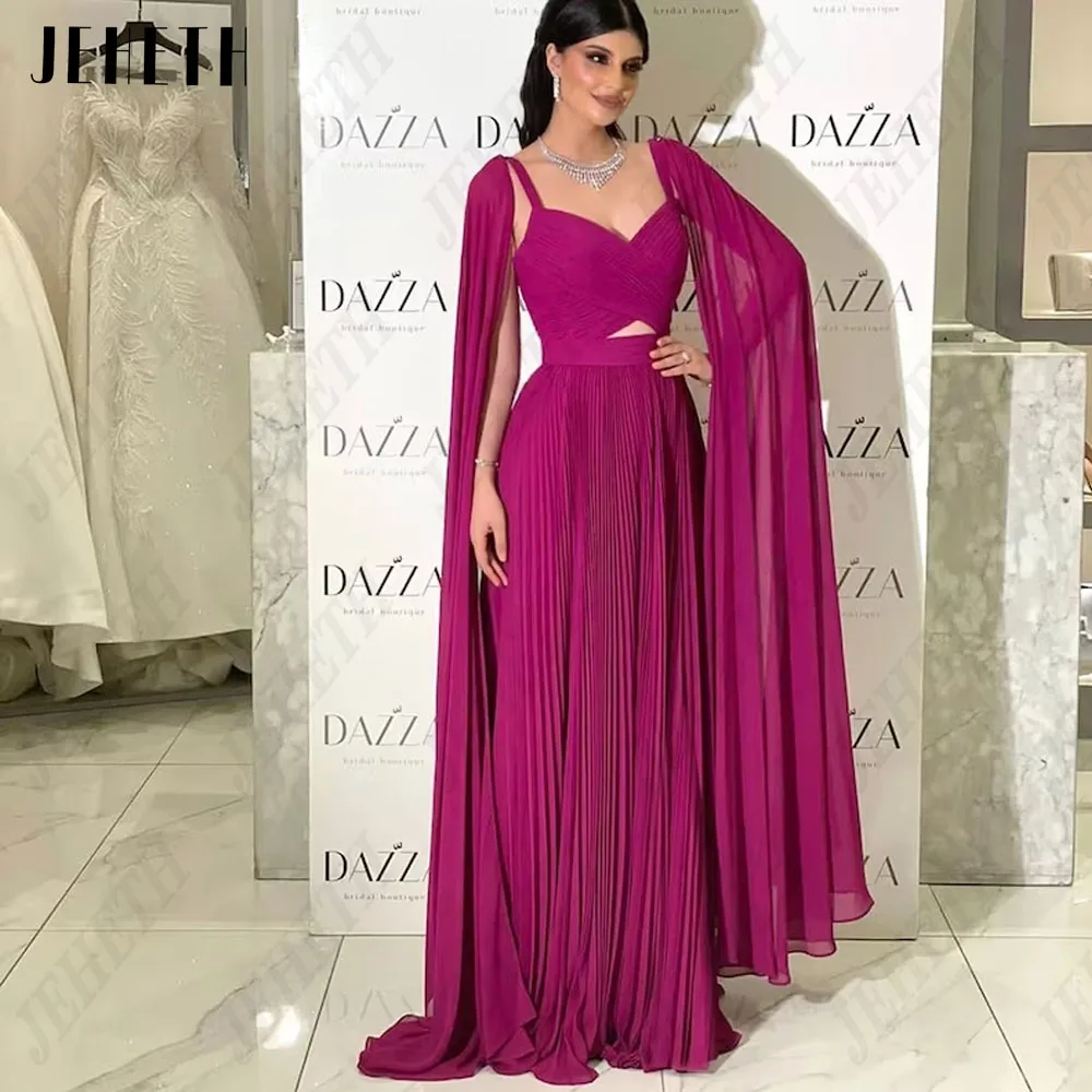 JEHETH Elegante Avondjurk 2024 A-Lijn Cap Mouwen Lange Dubai Party Formele Jurk Chiffon Spaghetti SJEHETH Elegante avondjurk 2024 A-lijn muts mouwen lang Dubai Party Formal Chiffon Spaghetti Sap Sweetheat فساتين السهرة