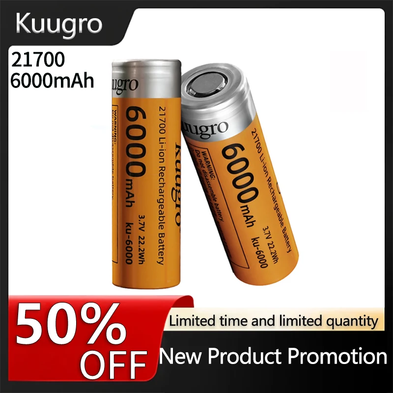 

Kuugro ku-6000 21700 6000mAh Rechargeable Battery 3.7V 2C Discharge High Power Batteries For High-Power Appliances