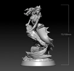 Kit de escultura de sereia em resina, figura sem pintura, sem cor, 1/24, 1/18, 75mm, 100, RW-614 mm