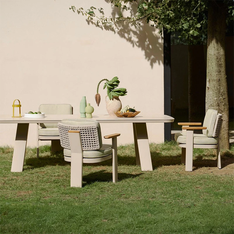 #Outdoor Leisure Aluminum Alloy Tables And Chairs Courtyard Hotel Villa Patio Swimming Pool Waterproof And Sunscreen Long Table
