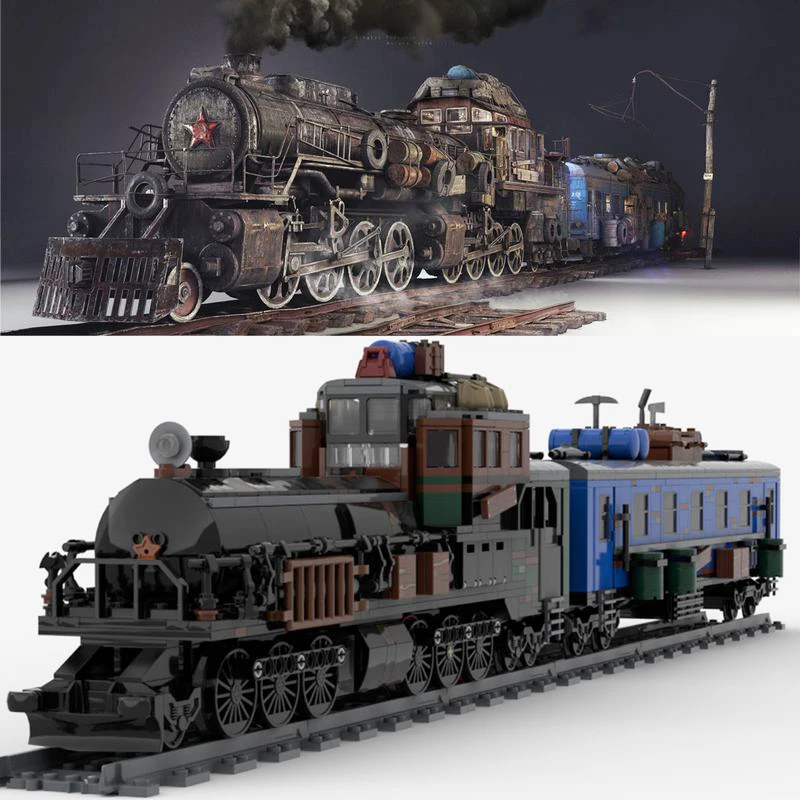 Game Creative Metro Exodus Aurora Train MOC Building Block Railway Passenger Transport Freight Locomotive Model Brick Toy Gifts