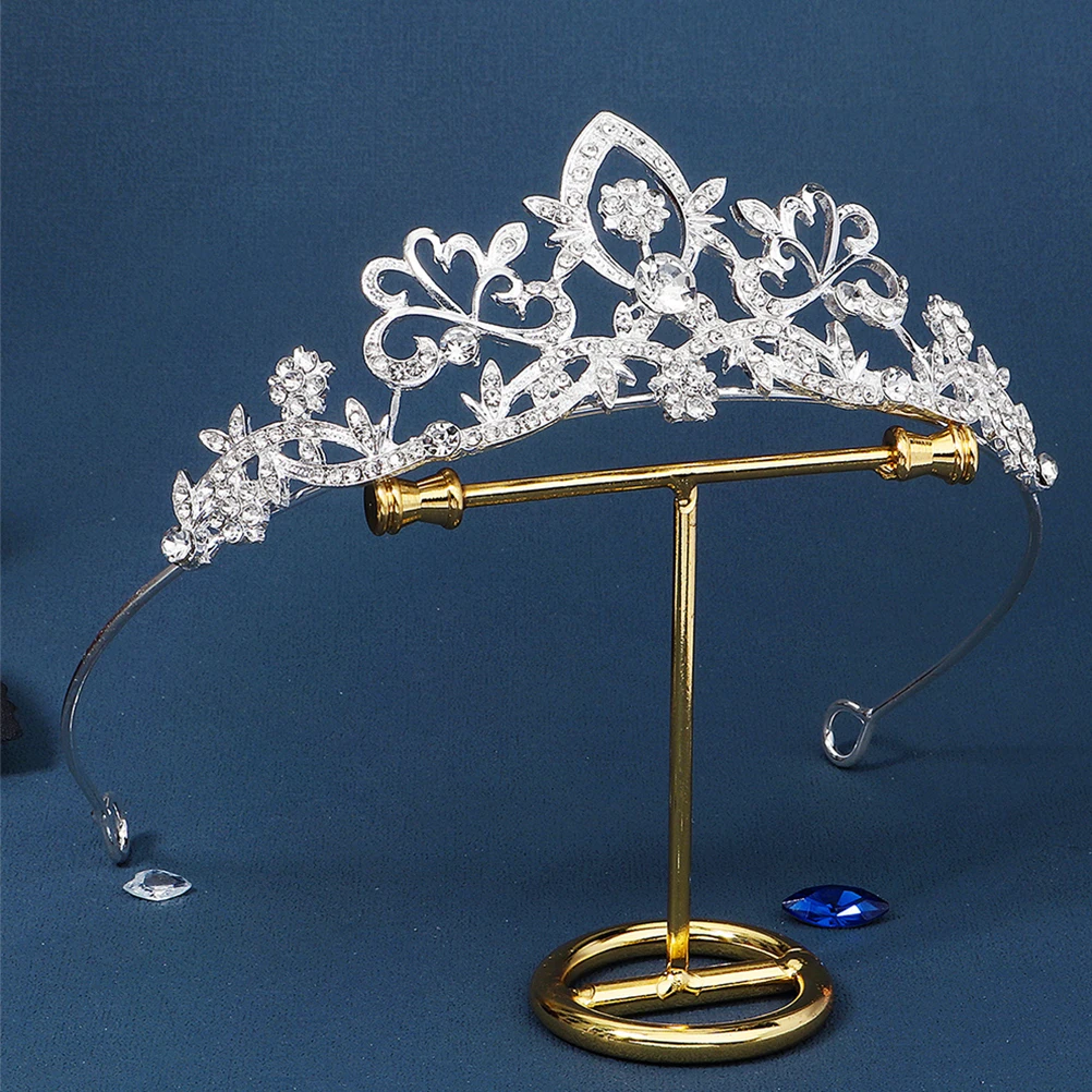 

Rhinestone Crown Headdress Shiny Alloy Tiara H crafted Princess Bridal Elegant Delicate Baroque Vintage Hair for Wedding