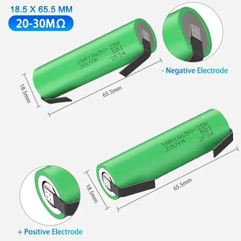 2500mAh 18650 Rechargeable Lithium Battery INR18650 25R 3.7V High Discharge 30A Power Cell (Welding Nickel)