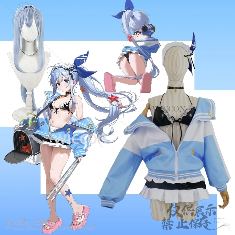 

Game NIKKE The Goddess Of Victory Cosplay Anchor Bikini Swimwear Anime Women's Swimsuit Wig Set Female Sexy Beachwear Customized