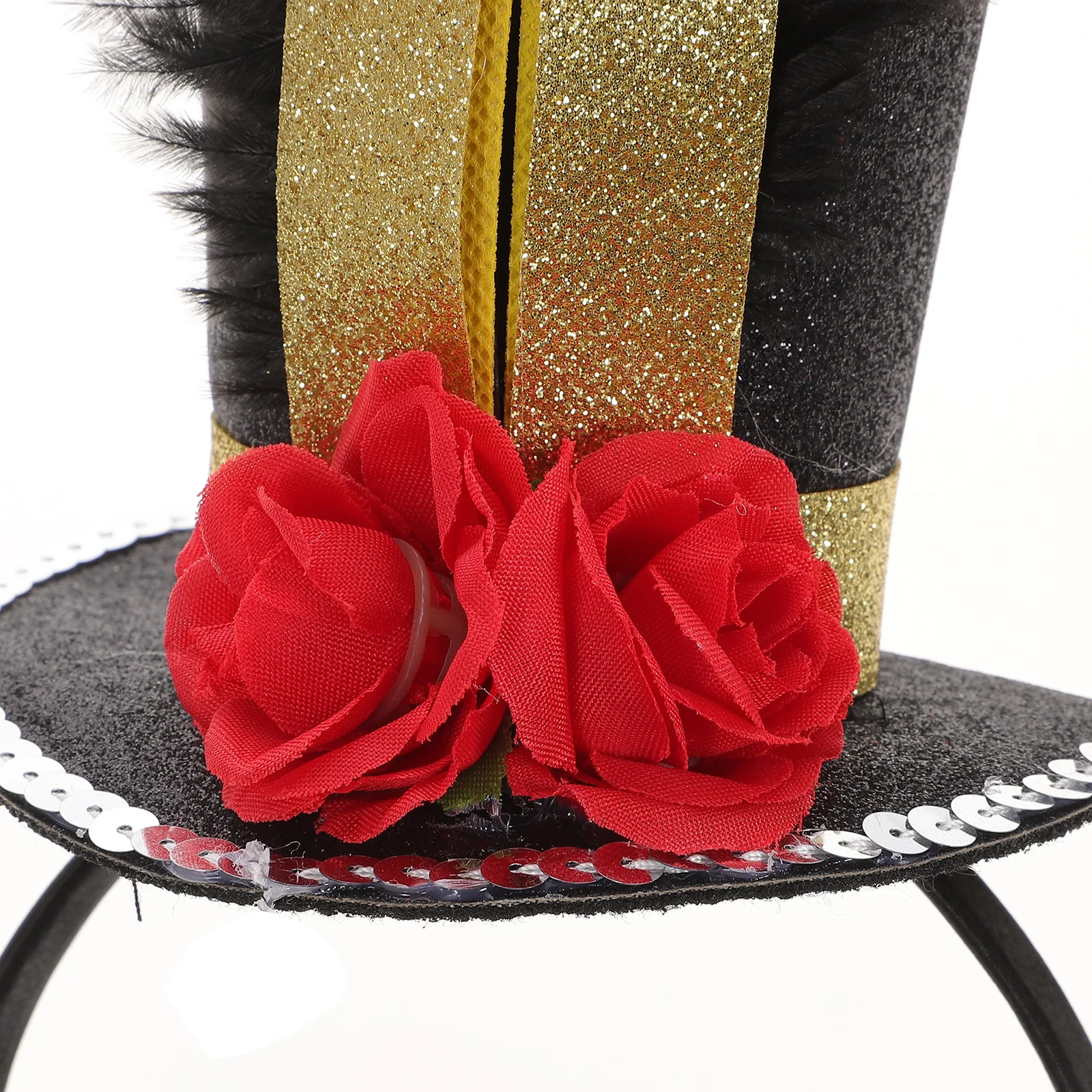 

Hat Headband One Size Black Fabric Glitter Decor Halloween Party Masquerade Cosplay Accessory Hair Styling Tool