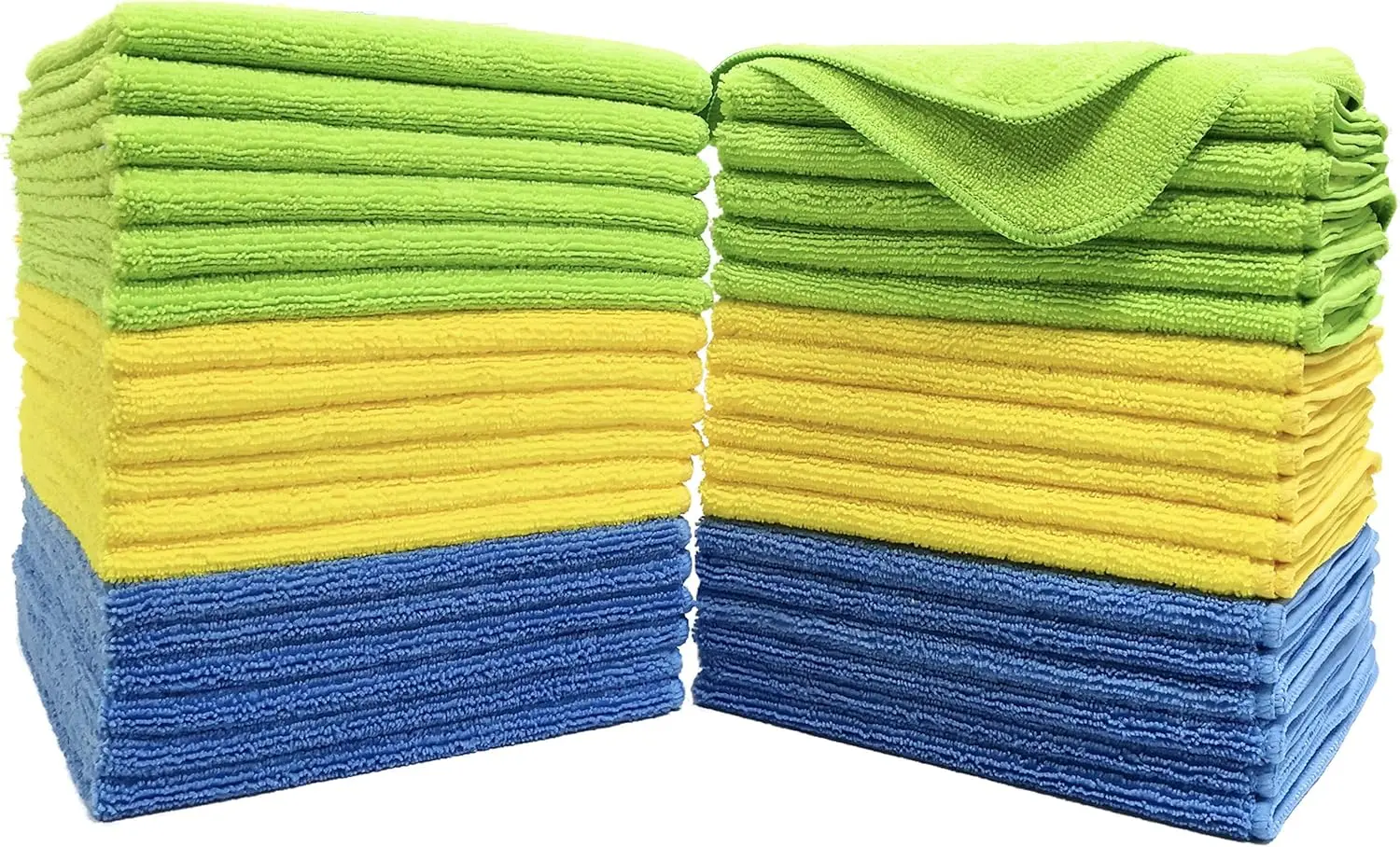 

Premium Microfiber Cleaning Towels, 16x16 in, 36 Pack (Blue, Green, Yellow) - High Absorbency for Home & Car