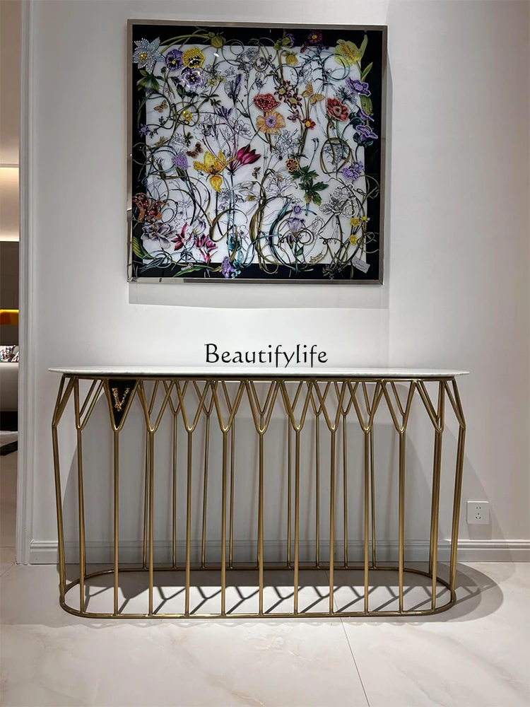 

Italian light luxury home stainless steel entrance table creative marble corridor entrance table furniture