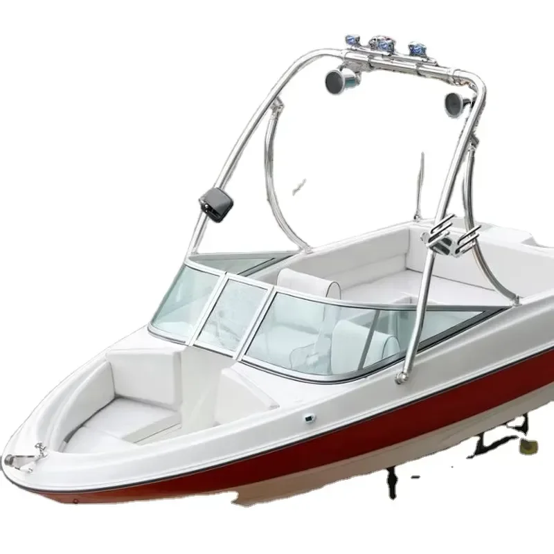 New Model White Fiberglass Speedboat Fashion Red Stripe Sports Boat for Water Sightseeing and Entertainment Customizable