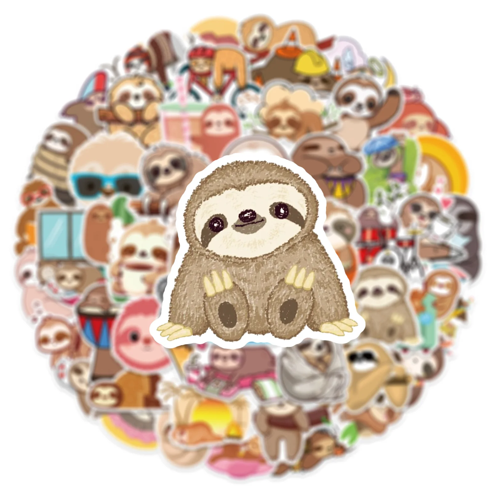50PCS Cute Cartoon Sloth Graffiti Stickers Kawaii Animal Decal For Laptop Phone Guitar Skateboard Waterproof Sticker Kid Toys