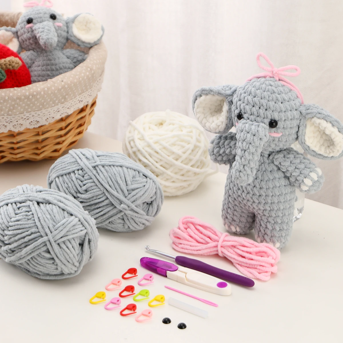 

KOKNIT DIY Crochet Animal Kit Hook Accessories With Hand Knitting Yarn Needles Plush Doll Easy for Starter Includes Enough Yarn