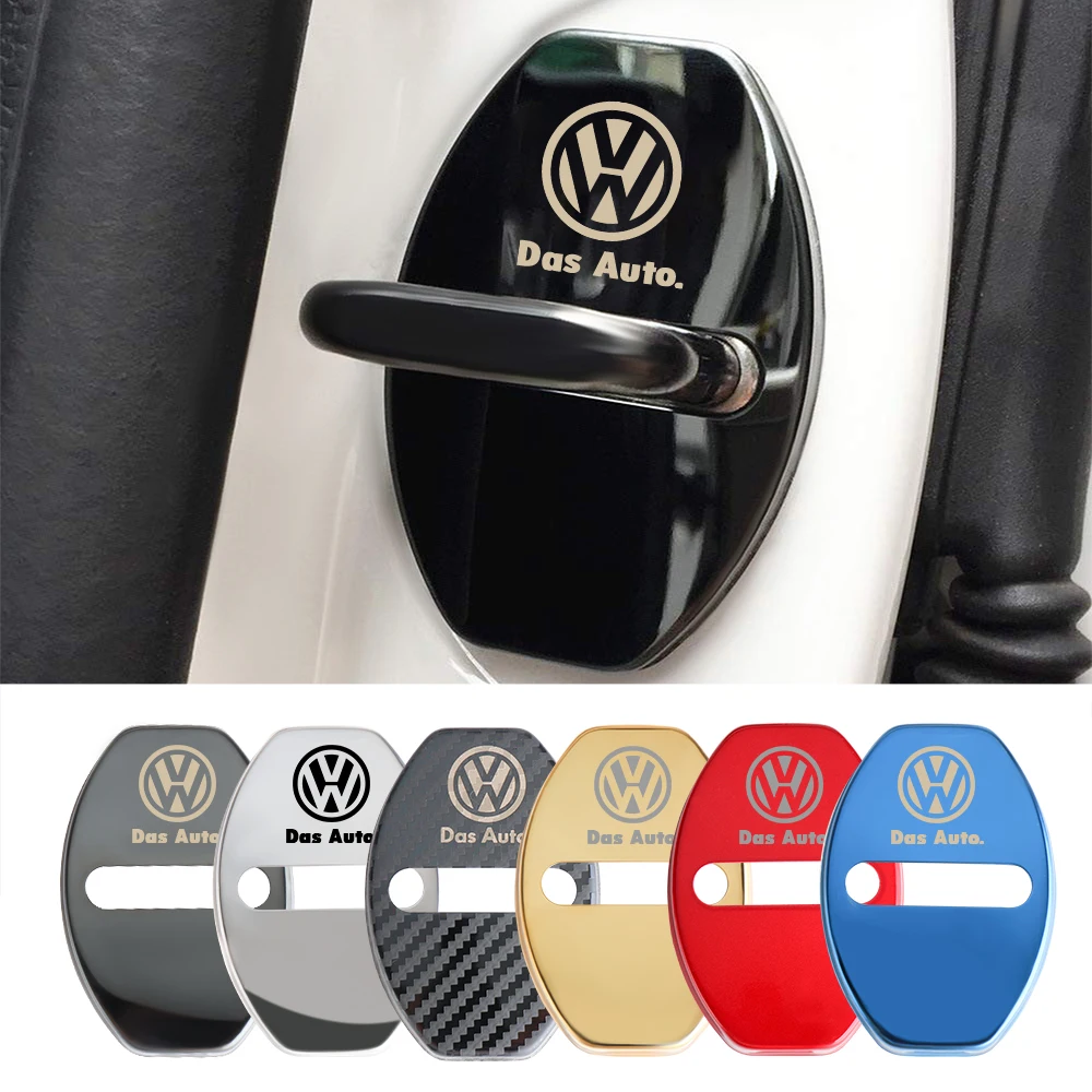 4 Uds. Cubierta de emblema de cerradura de puerta de coche de Metal accesorios interiores para Volkswagen R line Tiguan Touareg Polo GTI CC Passat