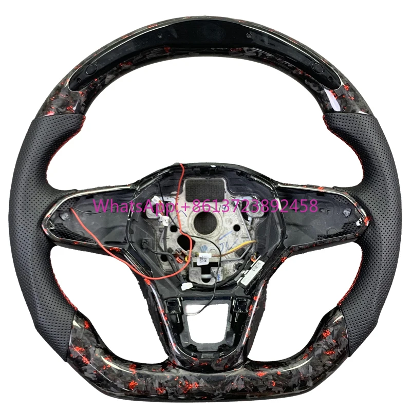 

For Volkswagen VW Golf 8 GTI R Line MK8 Carbon Fiber Customized Steering Wheel LED Display Black Perforated Leather