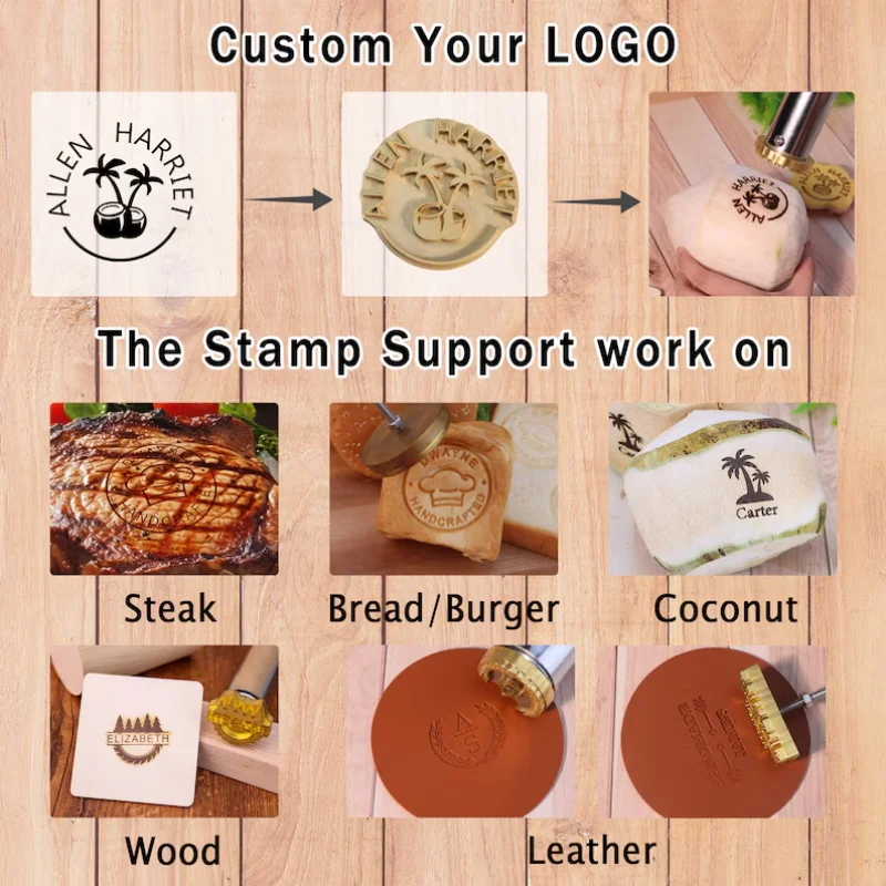 M8 Custom Logo Branding Iron Stamp Brass Heating Embosser Personalized Stamp for Steak Burger Wood Burning Stamp Leather Stamp