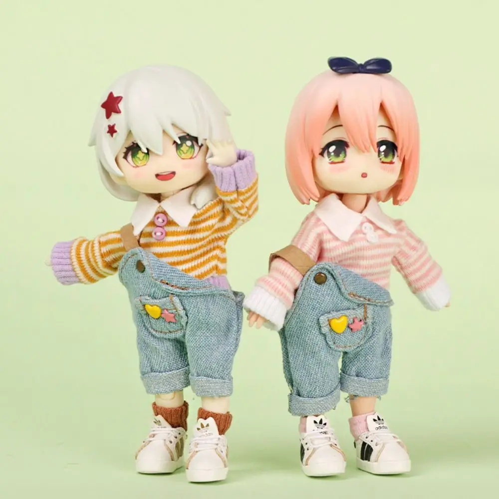 

Casual Wear Ob11 Doll Clothes Decoration Sweatshirt Doll Suspenders Set Denim Dress Up Doll Lapel Sweater GSC 1/12 Bjd