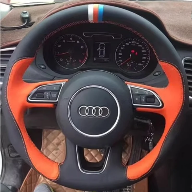 

Для Audi A1 8X A3 8V A4 B8 A5 8T A6 C7 A7 A8 D4 Q3 8U Q5 Нескользящий чехол на руль из натуральной кожи с ручной прошивкой