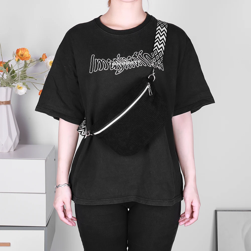 

Shoulder Bag for Men Women with Adjustable Wide Strap Crossbody Bag Corduroy Solid Bum Bag Fanny Pack for Travel Workout