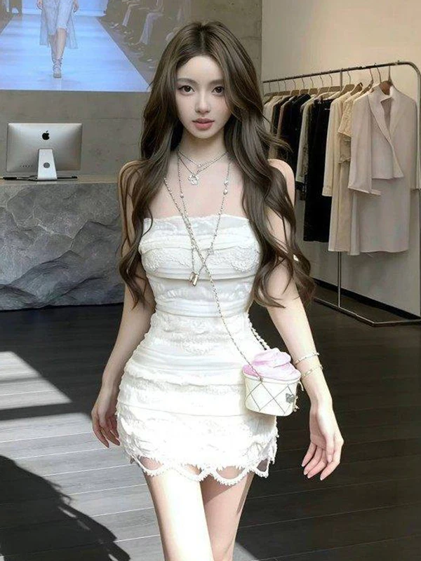 

Белое кружевное платье для подружки невесты, женское, весеннее, новое, приталенное, короткое, сексуальное, однотонное, с завышенной талией, бальное платье