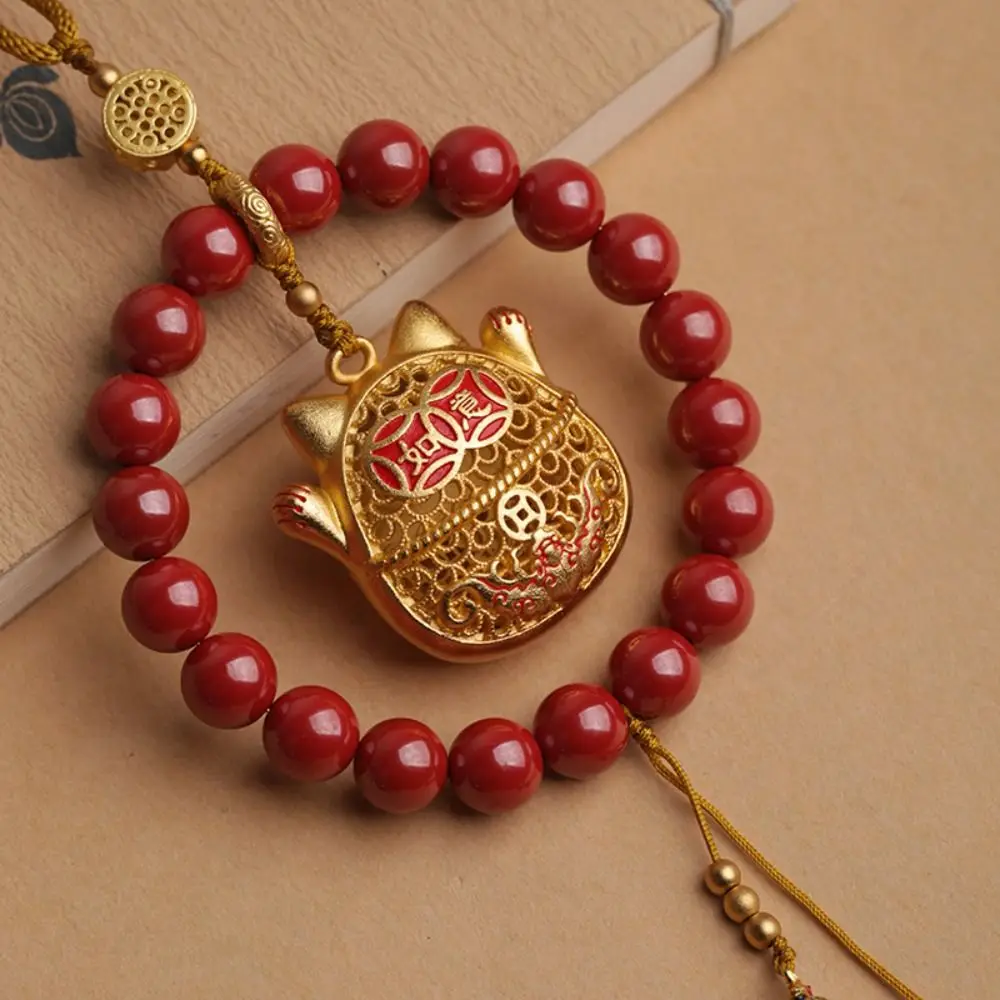 Chinese Style Pendant Lucky Cat Key Chain Car Pendant Hand-woven Key Chain Strap Short Lanyard Maneki Neko Pendant Women
