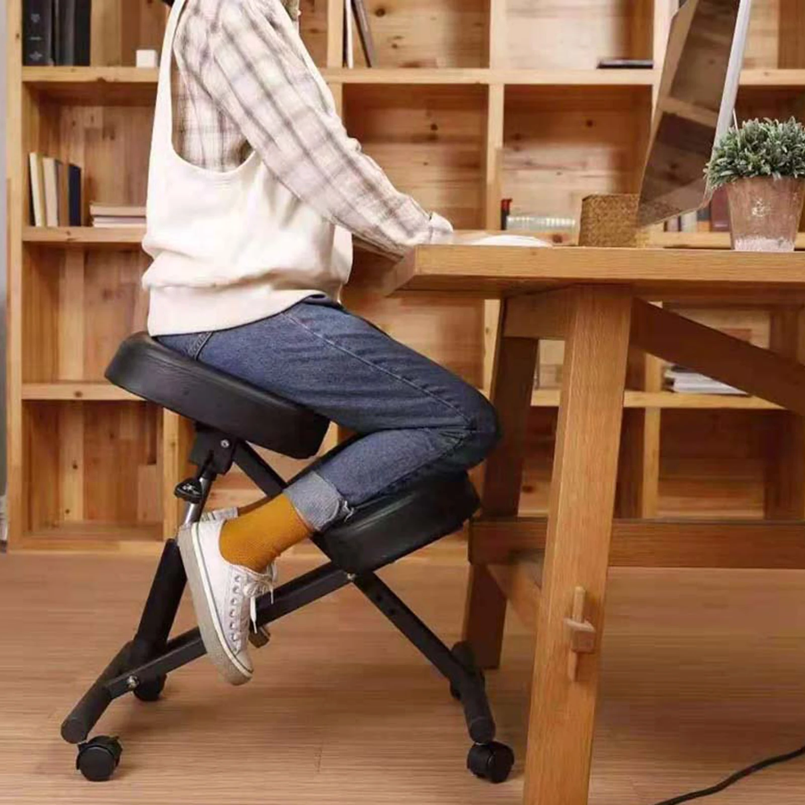 Ergonomic Adjustable Knee Chair - Pneumatic Height, Reduces Stiffness Supports Up to 250 lbs, Stylish Black Design for Any Space