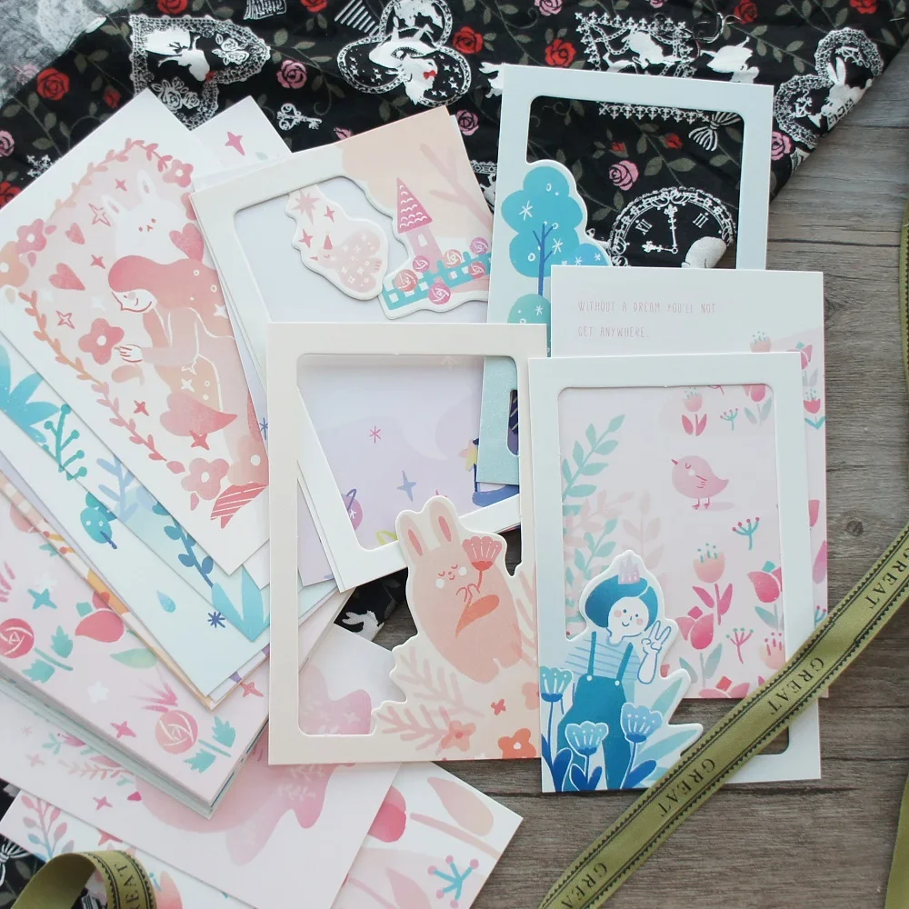 

15pcs Blue Pink Painting Girl and Bird Design As Post Card Gift Greeting Cards Gift Card Party Invitation Scrapbooking Use
