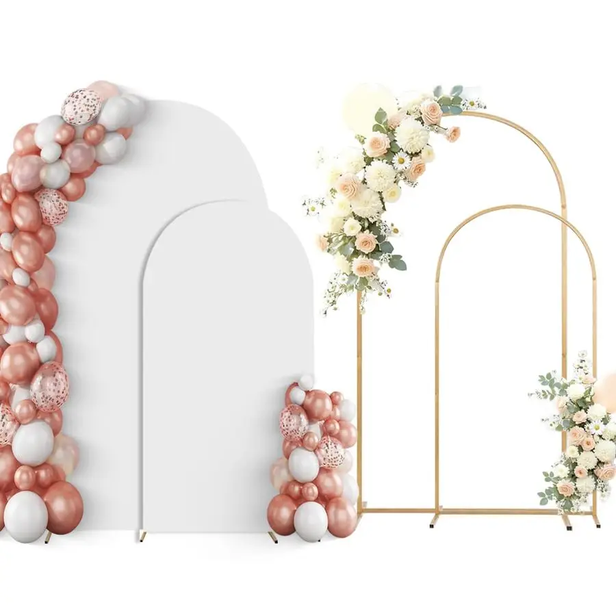 

Arch Backdrop Stand Set of 2 With White Cover 7.2FT6FT Metal Arched For Wedding Christmas Birthday Party Baby Shower Ceremony Ev
