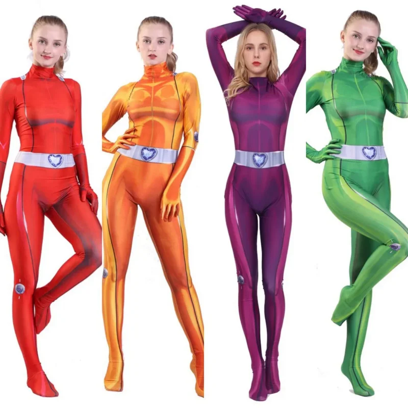 Disfraz de Cosplay de Totally Spies para mujer, niño y niña, mono Zentai Clover Ewing, Olivia Simpson, traje