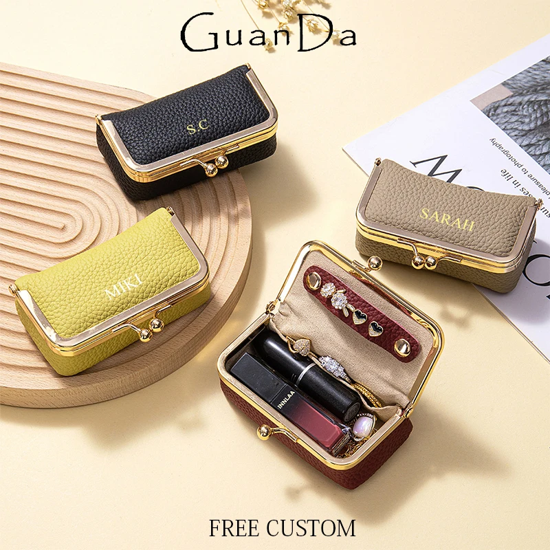 Luxury Woman Personalized Lipstick Cosmetic Bag Real Leather Fashion Lady Earring Necklace Jewelry Bag Coin Purse Storage Bag